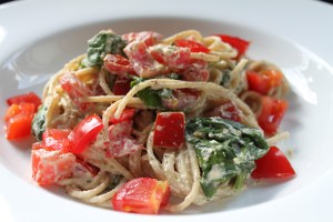 Spaghetti with cashew cheese